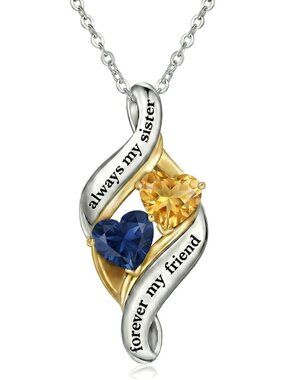 Personalized Sister Necklace with Double Birthstone - Meaningful Jewelry Gift